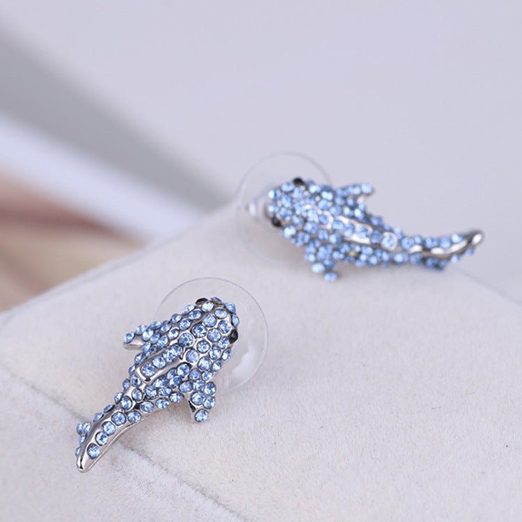 Light Blue Diamond Exquisite Small Shark Fashion Stud Earrings-Jewearrings