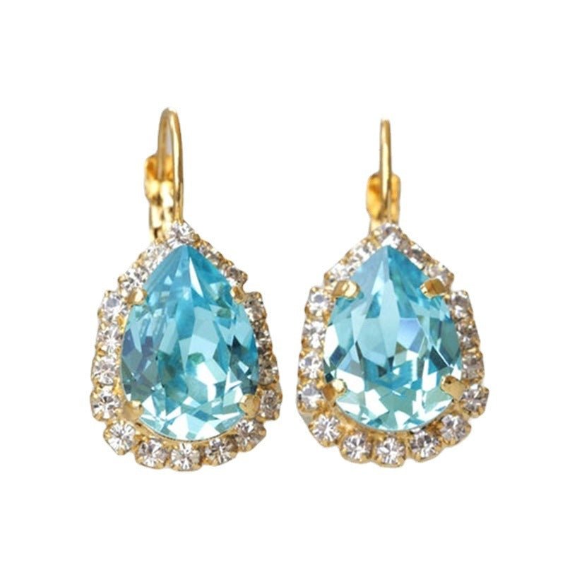 Light Blue Drop Gemstones And White Diamonds Gold Earrings-Jewearrings