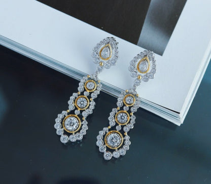 Light Luxury 925 Silver Gold-plated Carved Zirconium Diamond Earrings-Jewearrings