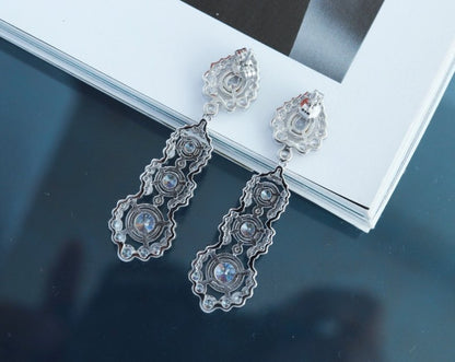 Light Luxury 925 Silver Gold-plated Carved Zirconium Diamond Earrings-Jewearrings