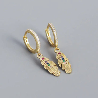 Light Luxury Feather Earrings: S925 Silver with Zirconia Accents-Jewearrings