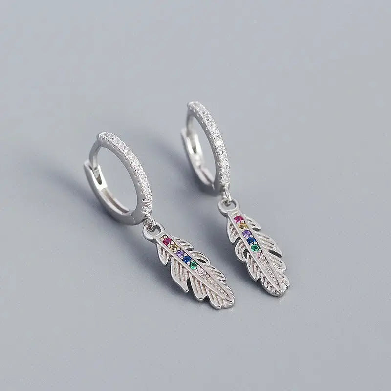 Light Luxury Feather Earrings: S925 Silver with Zirconia Accents-Jewearrings