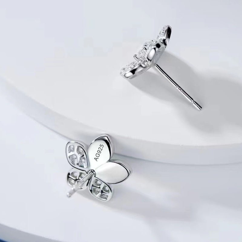 Light Luxury Full Diamond Inlaid Petal Sterling Silver Stud Earrings-Jewearrings