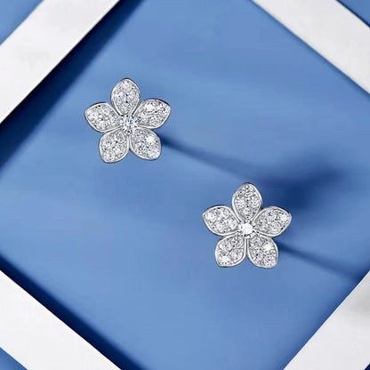 Light Luxury Full Diamond Inlaid Petal Sterling Silver Stud Earrings-Jewearrings