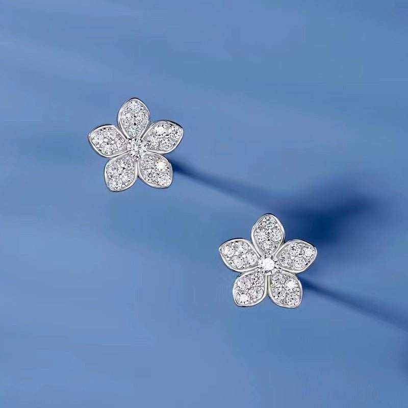 Light Luxury Full Diamond Inlaid Petal Sterling Silver Stud Earrings-Jewearrings