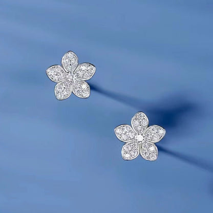 Light Luxury Full Diamond Inlaid Petal Sterling Silver Stud Earrings-Jewearrings