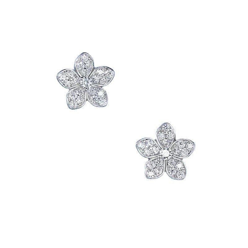 Light Luxury Full Diamond Inlaid Petal Sterling Silver Stud Earrings-Jewearrings