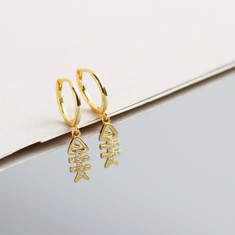 Light luxury gold diamond fishbone earrings-Jewearrings