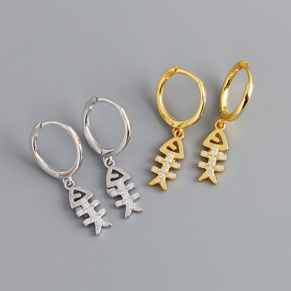 Light luxury gold diamond fishbone earrings-Jewearrings