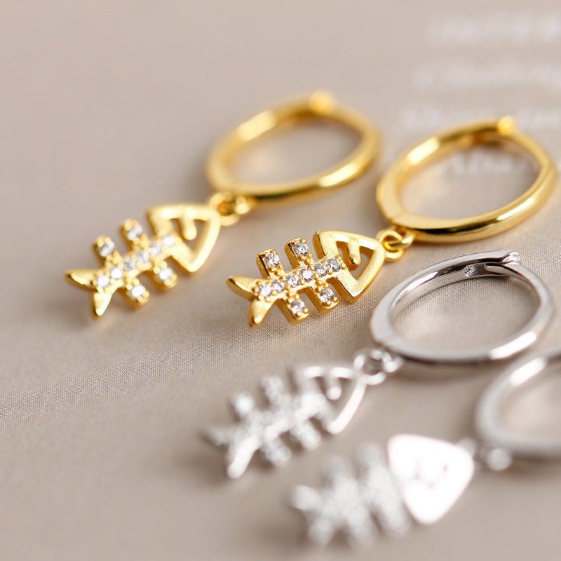 Light luxury gold diamond fishbone earrings-Jewearrings