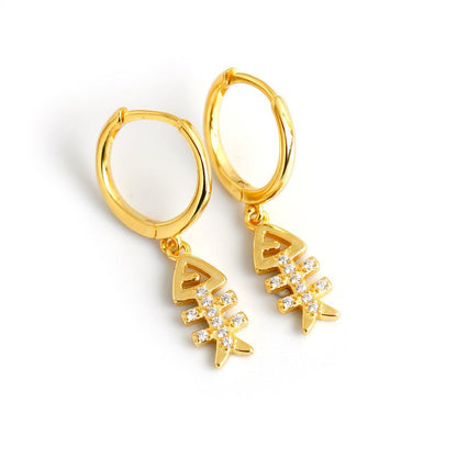 Light luxury gold diamond fishbone earrings-Jewearrings