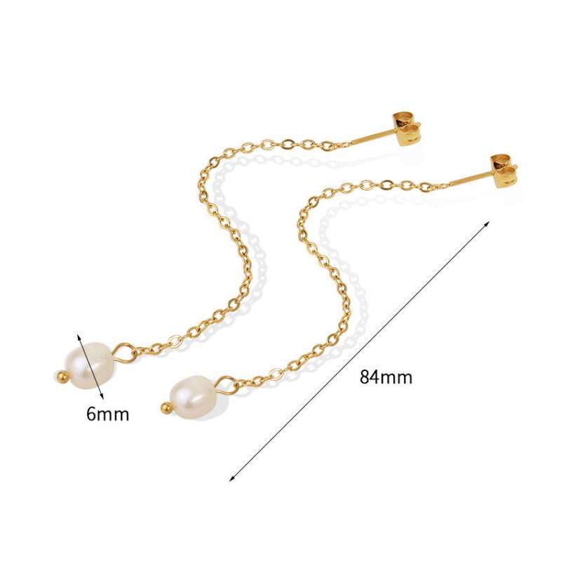 Light Luxury High Quality Advanced Classic Natural Baroque Pearl Chain Earrings-Jewearrings