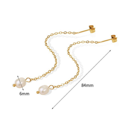 Light Luxury High Quality Advanced Classic Natural Baroque Pearl Chain Earrings-Jewearrings