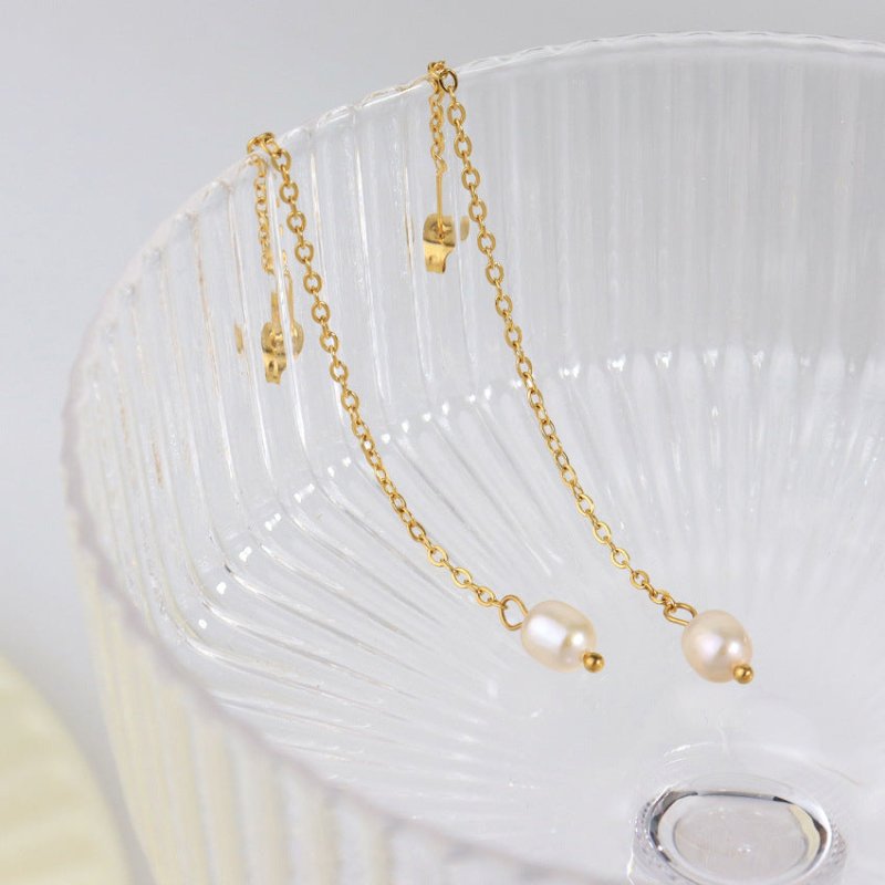 Light Luxury High Quality Advanced Classic Natural Baroque Pearl Chain Earrings-Jewearrings