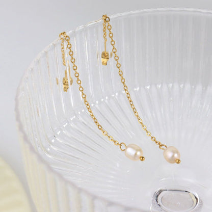 Light Luxury High Quality Advanced Classic Natural Baroque Pearl Chain Earrings-Jewearrings