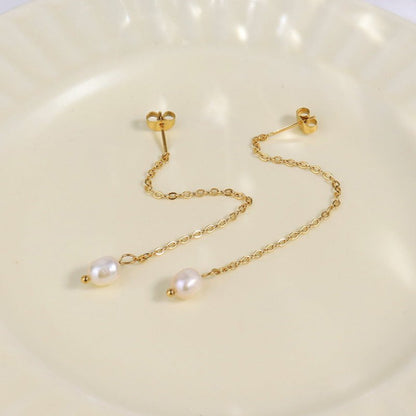 Light Luxury High Quality Advanced Classic Natural Baroque Pearl Chain Earrings-Jewearrings