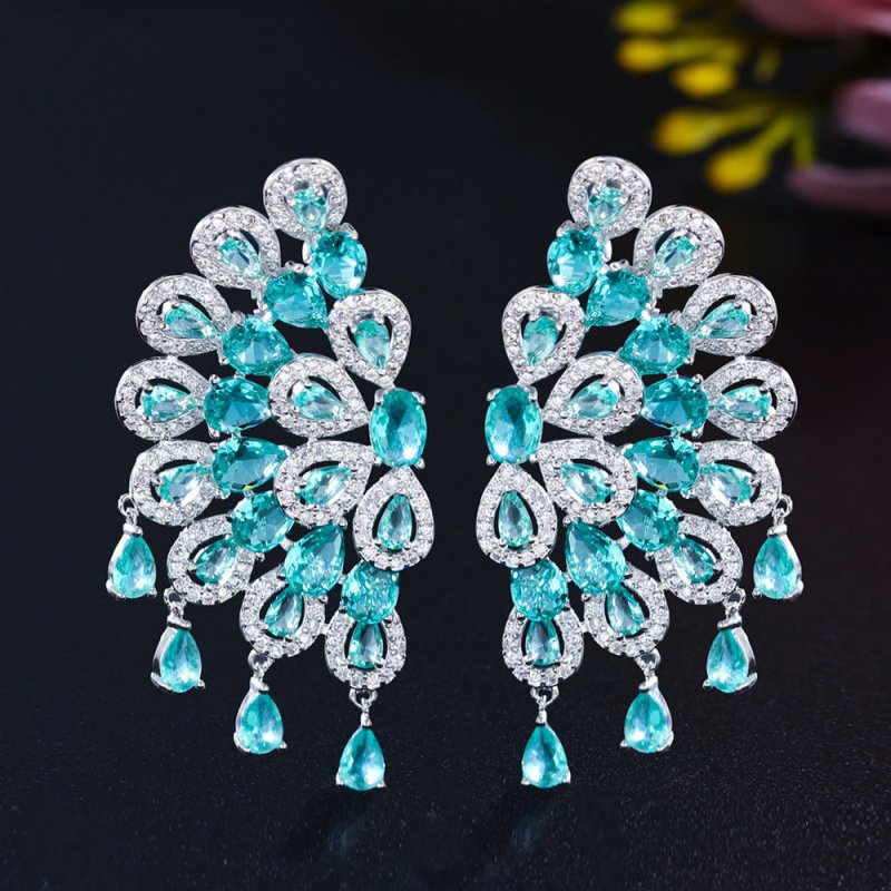 Light Luxury Long Fan-shaped Zircon S925 Silver Needle Earrings-Jewearrings