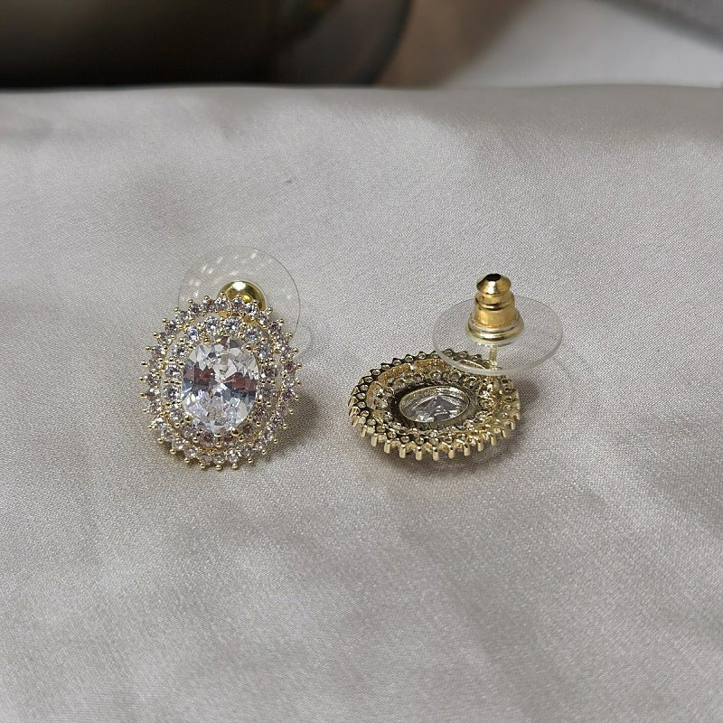 Light Luxury Pave Diamond Zircon Dove Egg Stud Earrings-Jewearrings