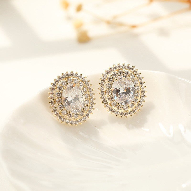 Light Luxury Pave Diamond Zircon Dove Egg Stud Earrings-Jewearrings