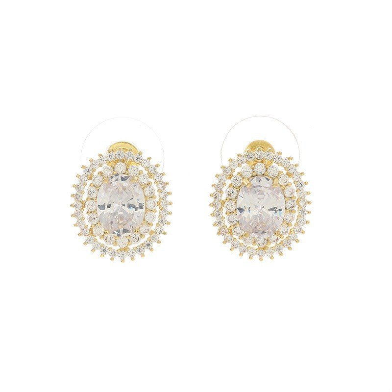 Light Luxury Pave Diamond Zircon Dove Egg Stud Earrings-Jewearrings