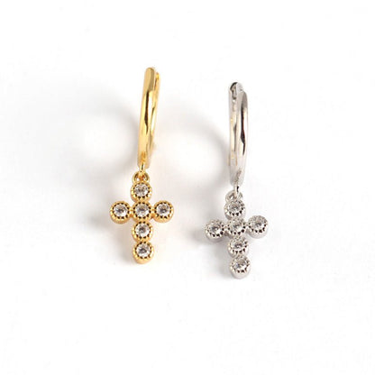 Light Luxury Sterling Silver Geometric Cross Diamond Stud Earrings-Jewearrings