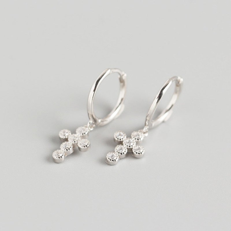 Light Luxury Sterling Silver Geometric Cross Diamond Stud Earrings-Jewearrings