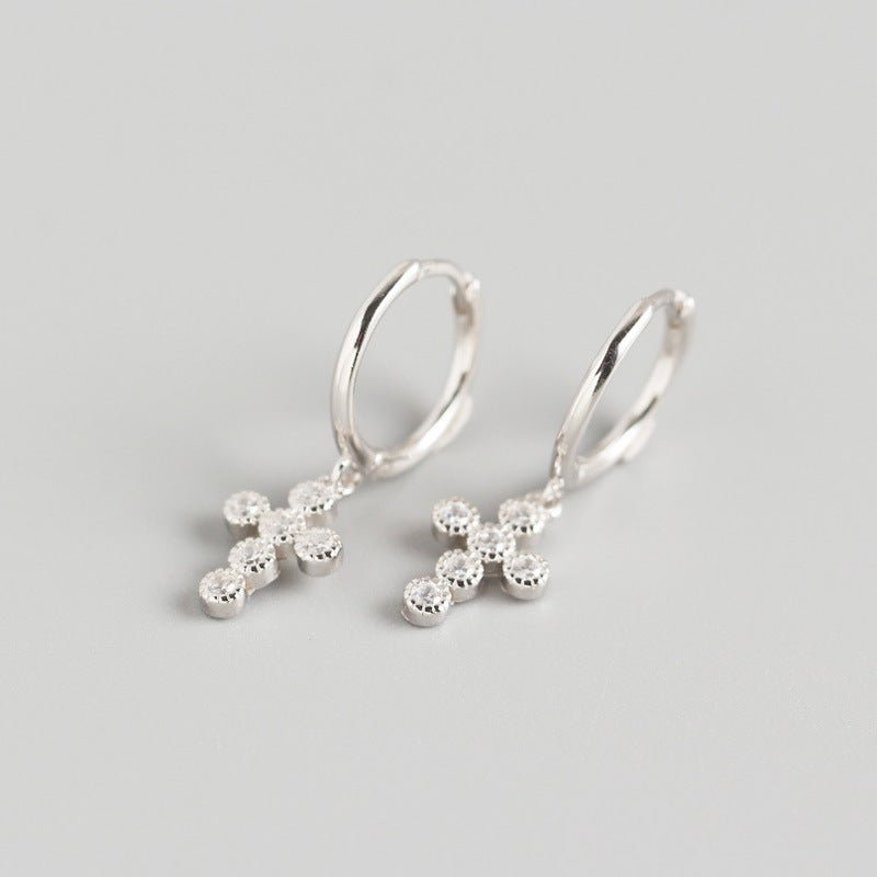 Light Luxury Sterling Silver Geometric Cross Diamond Stud Earrings-Jewearrings