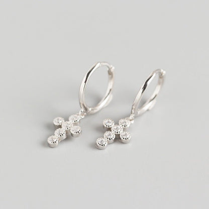 Light Luxury Sterling Silver Geometric Cross Diamond Stud Earrings-Jewearrings