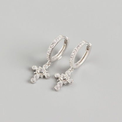 Light Luxury Sterling Silver Luxury Diamond Design Cross Earrings-Jewearrings