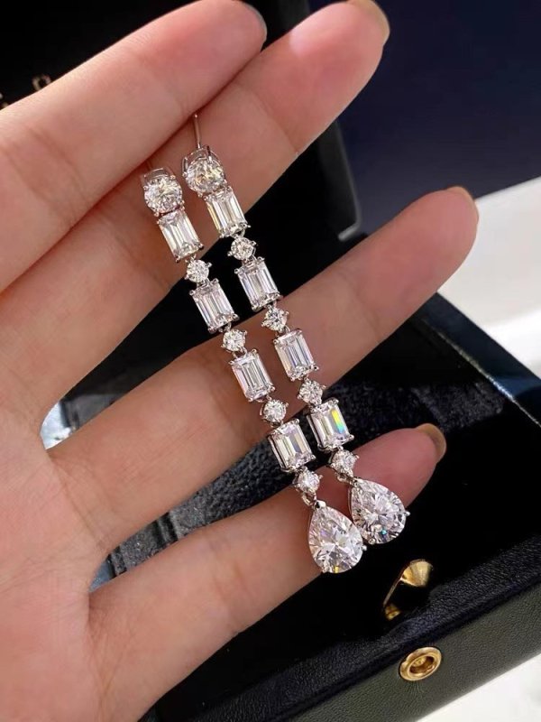 Light Luxury Water Drop Square Diamond Tassel Earrings Female-Jewearrings