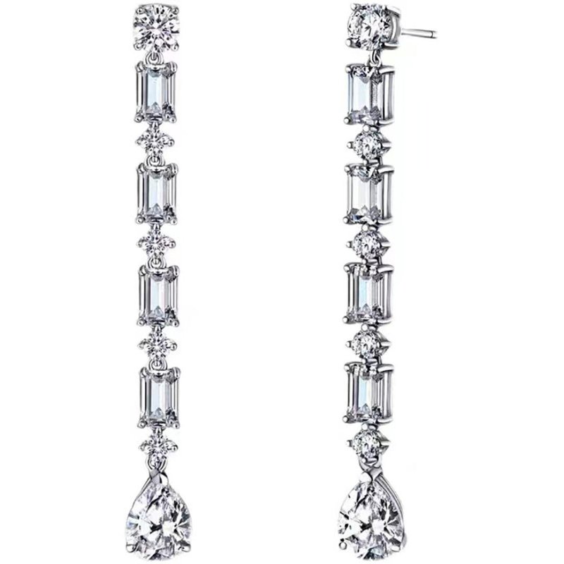 Light Luxury Water Drop Square Diamond Tassel Earrings Female-Jewearrings