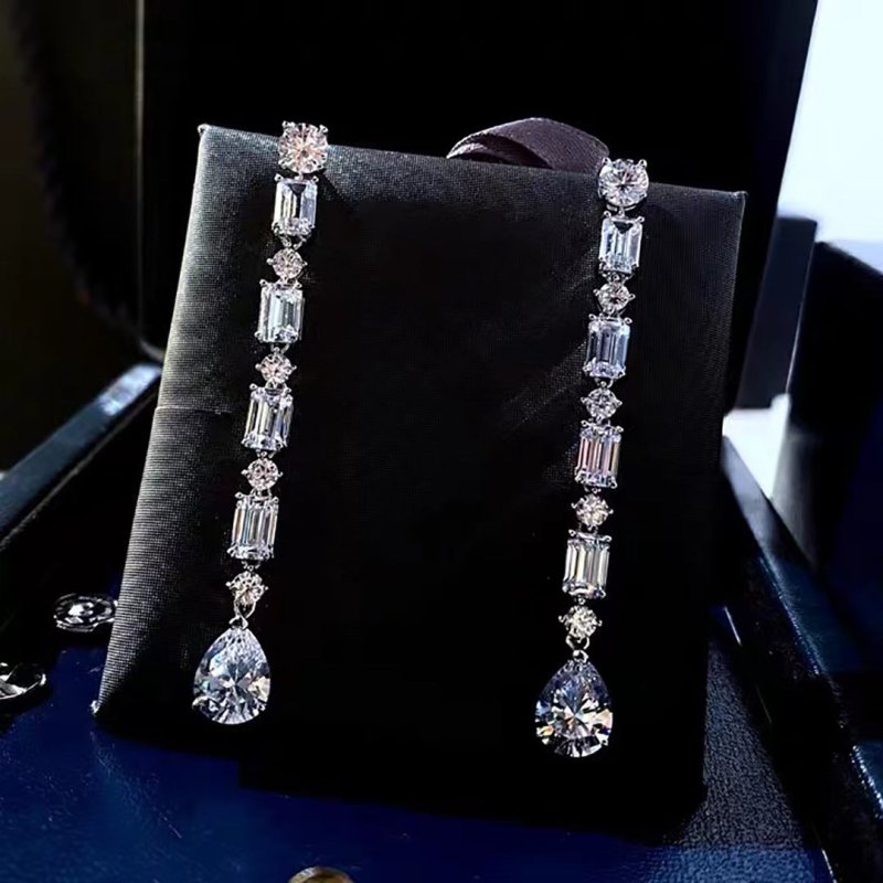 Light Luxury Water Drop Square Diamond Tassel Earrings Female-Jewearrings