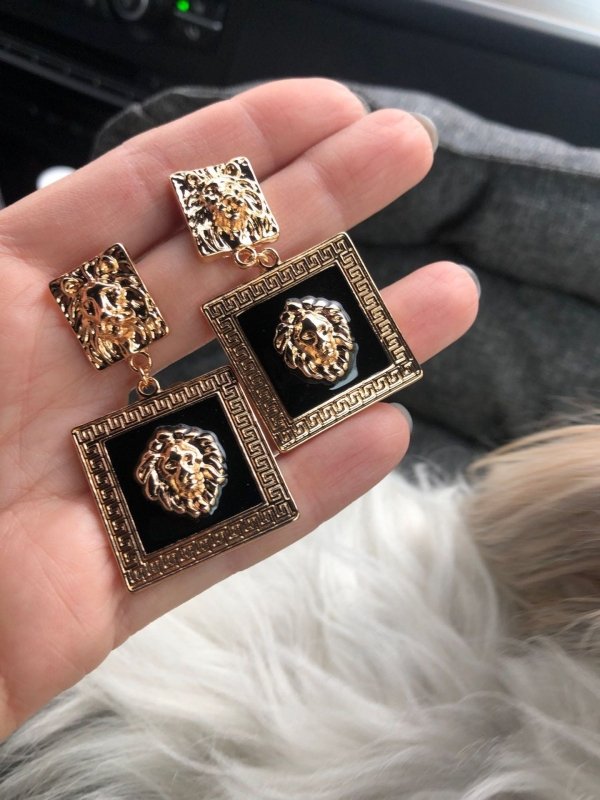 Lion Head Metal Big Lobed Geometric Enamel Square Exaggerated Punk Earrings-Jewearrings