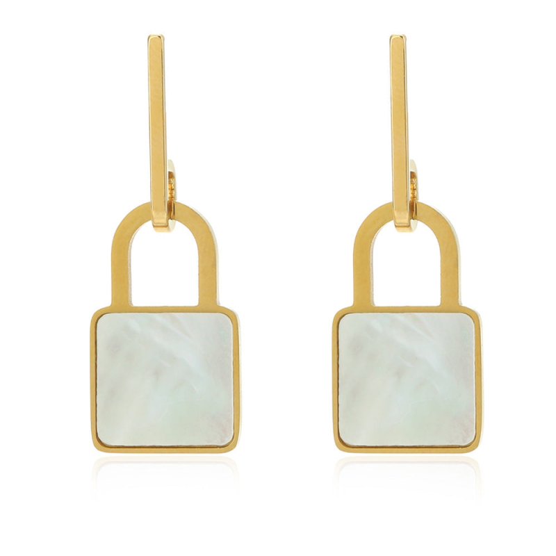 Lock Shape Earrings Simple Square Shell Pendant-Jewearrings