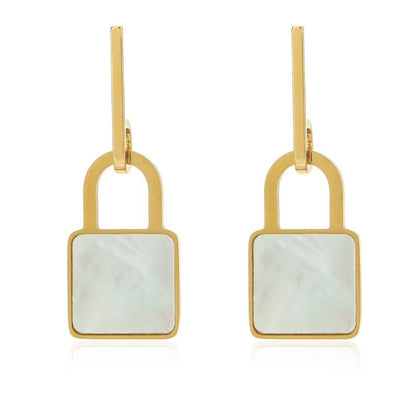 Lock Shape Earrings Simple Square Shell Pendant-Jewearrings