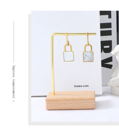 Lock Shape Earrings Simple Square Shell Pendant-Jewearrings