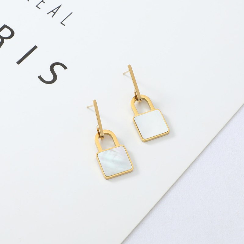 Lock Shape Earrings Simple Square Shell Pendant-Jewearrings