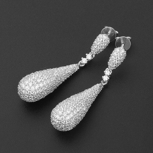 Long 925 Silver Water Drop-shaped Earrings-Jewearrings