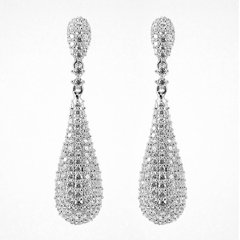 Long 925 Silver Water Drop-shaped Earrings-Jewearrings