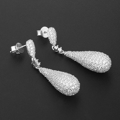 Long 925 Silver Water Drop-shaped Earrings-Jewearrings