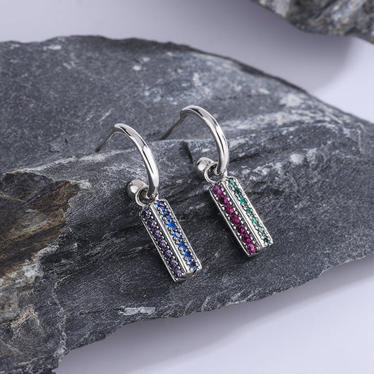 Long 925 Sterling Silver Colorful Lovely Earrings-Jewearrings