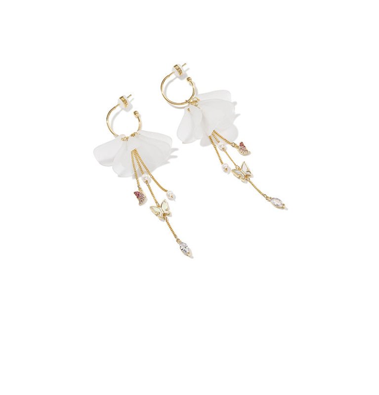 Long Butterfly Flower Stud Earrings-Jewearrings