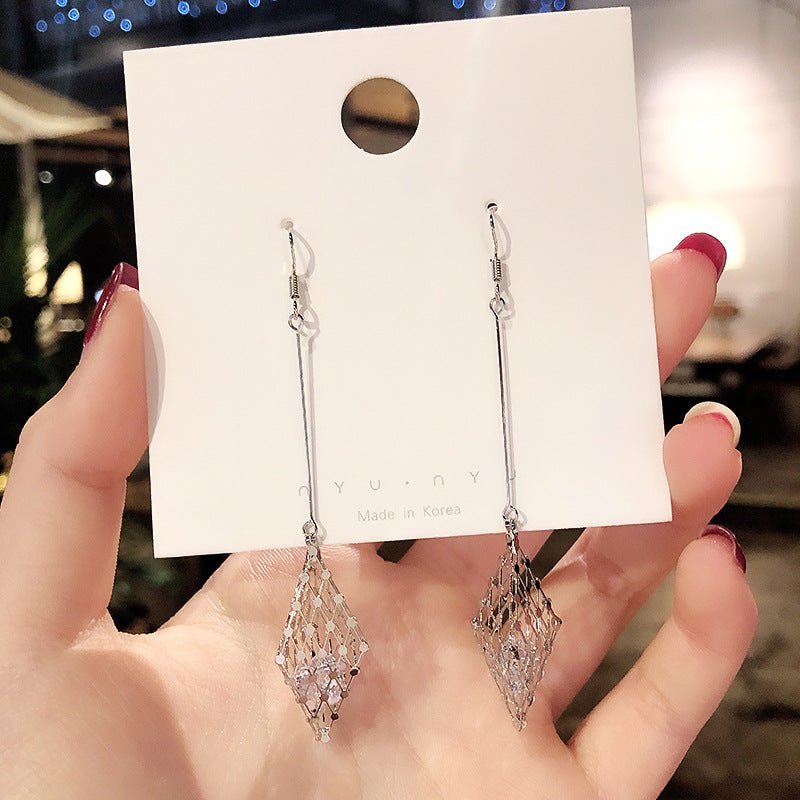 Long Chain Hanging Earrings For Women Crystal Big Dangle Earring-Jewearrings