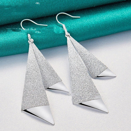 Long Diamond Frosted Silver Earrings Women-Jewearrings