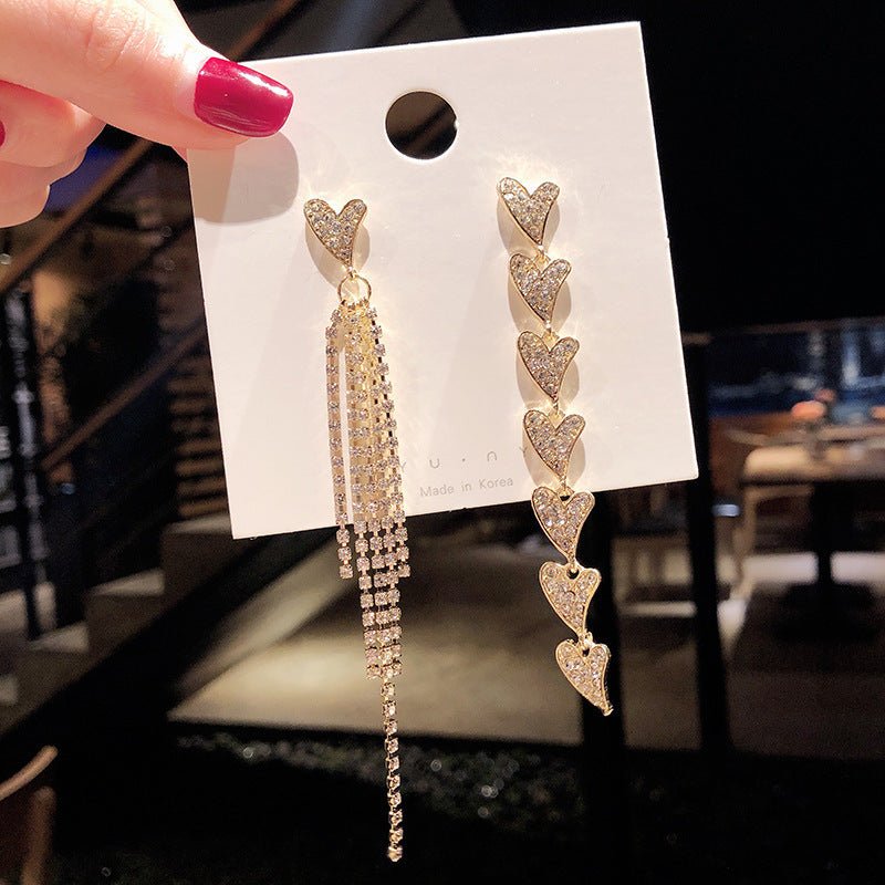 Long Diamond Studded Tassel Earrings-Jewearrings