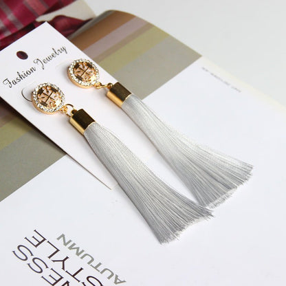 Long Elegant Tassel Earrings Diamond-embedded Rice Tassel Eardrop Earring Women-Jewearrings