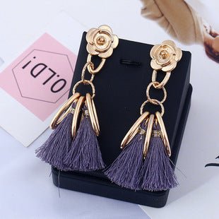 Long Elegant Tassel Earrings Diamond-embedded Rice Tassel Eardrop Earring Women-Jewearrings