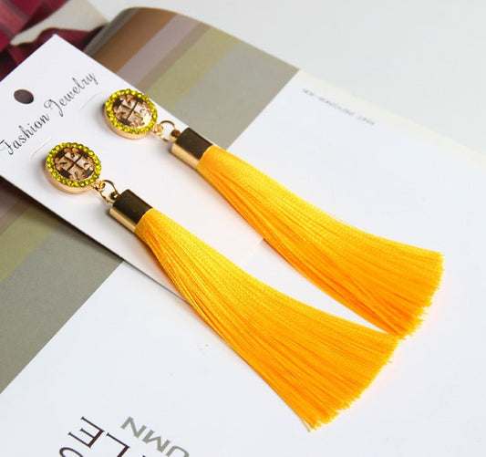 Long Elegant Tassel Earrings Diamond-embedded Rice Tassel Eardrop Earring Women-Jewearrings