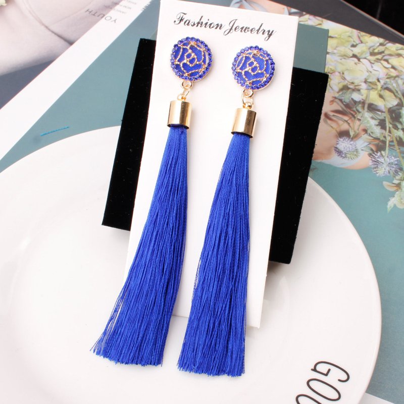 Long Elegant Tassel Earrings Diamond-embedded Rice Tassel Eardrop Earring Women-Jewearrings