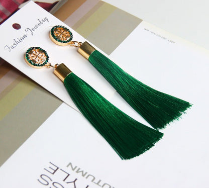 Long Elegant Tassel Earrings Diamond-embedded Rice Tassel Eardrop Earring Women-Jewearrings